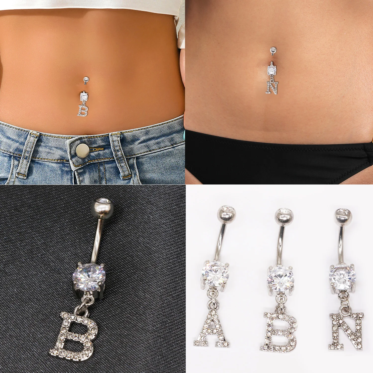 A B N Первичная буква пупка штанга для ногтей свисающая фотография женщин мужчин