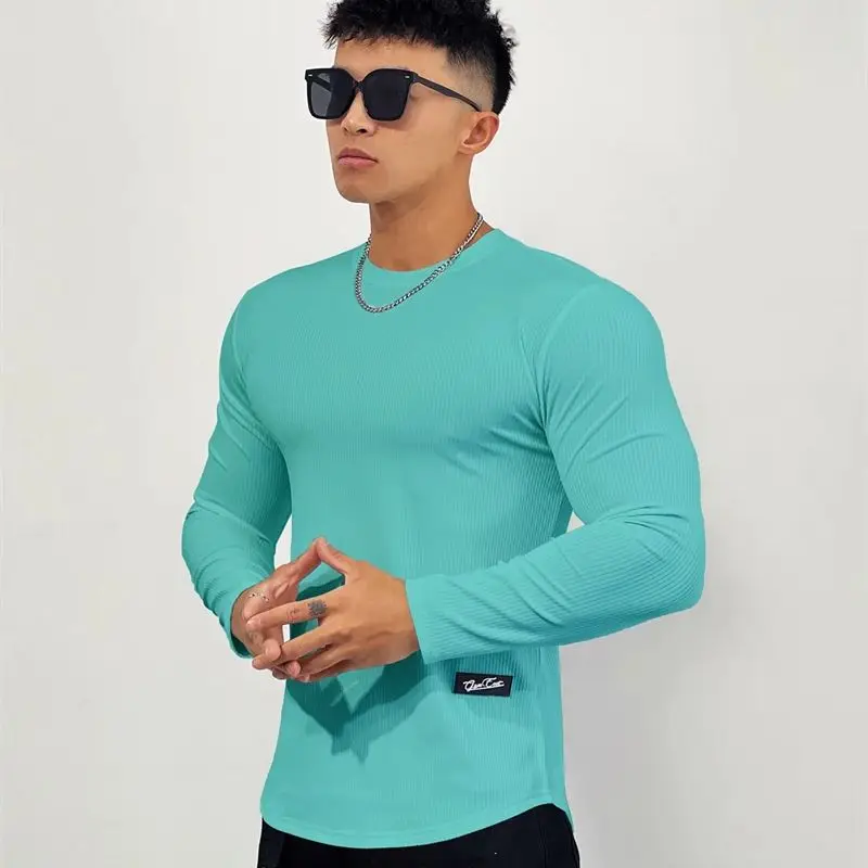 Футболка мужская с длинным рукавом модный топ вертикальной лицевой отделкой