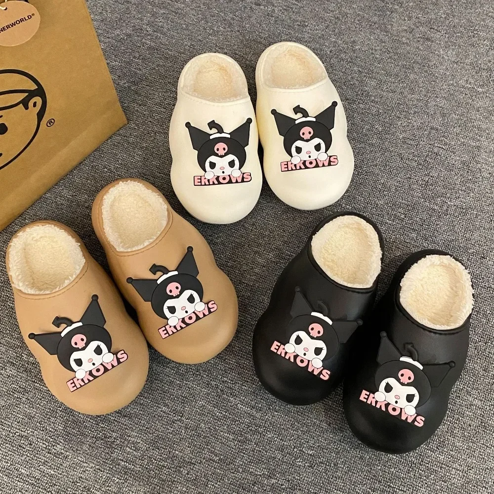 

Kawaii Sanrio Plush Slippers Kuromi Melody Home Cotton Shoes Keep Warm Non Slip Cartoon Winter Sanrio Slippers for Child Girls