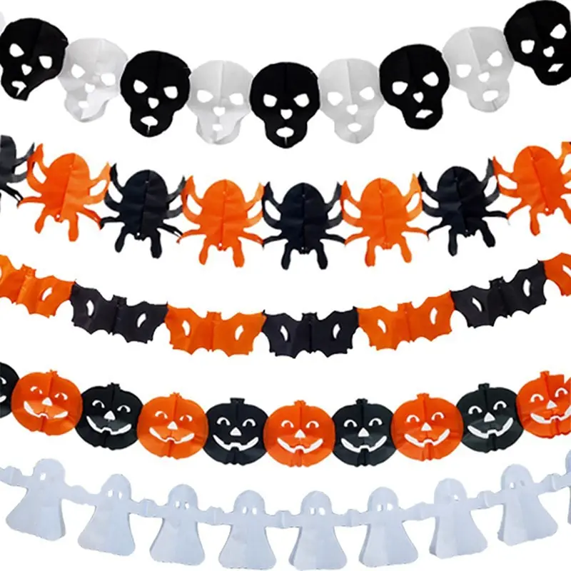 

3 Meter Halloween Hanging Garland Bunting Bat Pumpkin Ghosts Spider Paper Banner Halloween Party Decorations Horror Props