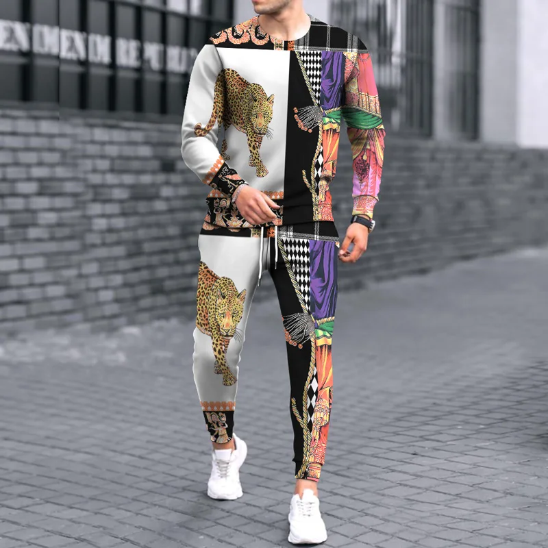 

2022 Autumn Tracksuit Long Sleeve T Shirt+Sweatpants Suit Men Streetwear Vintage Sweatshirt Oversized Men Clothing 2 Piece Sets