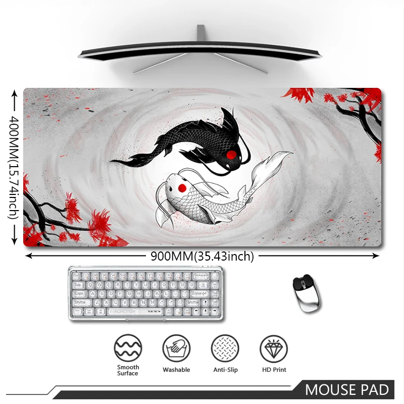 

Black Fish Mouse Pad Large Art Mousepad Original Gaming Keyboard Desk Mats Speed Waterproof Mousemats Notebook Computer Carpets