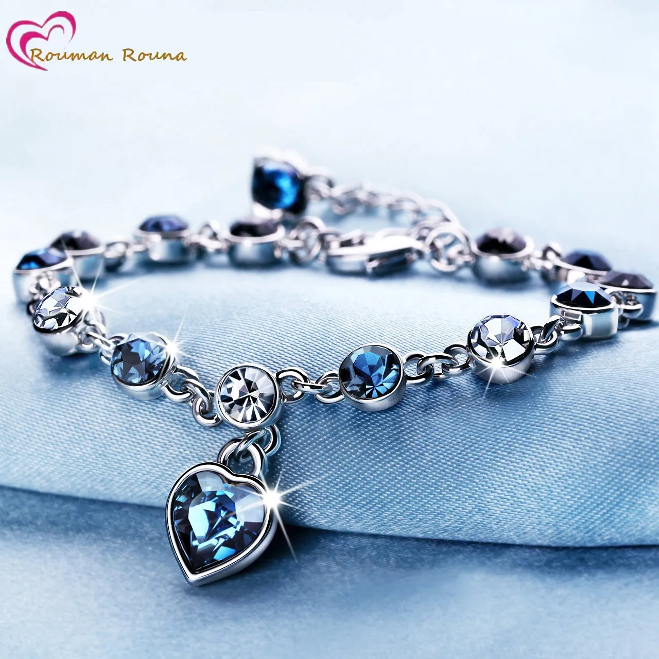 

Genuine 925 Sterling Silver Heart Bracelets For Women Blue Sapphire Tanzanite Chain Bracelet Trendy Wedding Gift Fine Jewelry