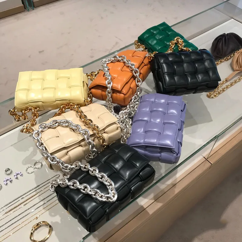

2022 New Luxury PU Leather Woven Ladies Shoulder Bags With Big Chain High Quality Women Handbag