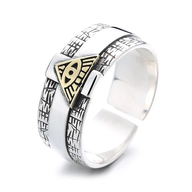 

496FJ ZFSILVER Silver 925 Fashion Trendy Adjustable Retro Luxury Creative Width Eye Of God Cross Rings Men Women Wedding Jewelry
