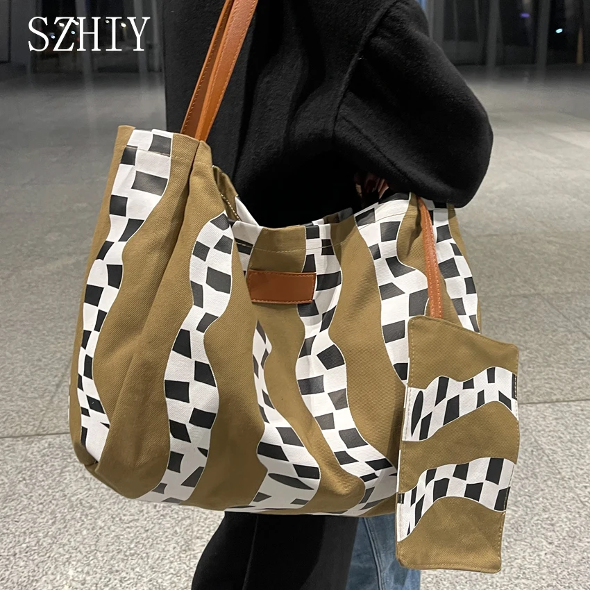 

Oversized Canvas Bag for women Print Designer Tote Casual Travel School Bag Stylish Personality Composite Bag Ladies Shoudler