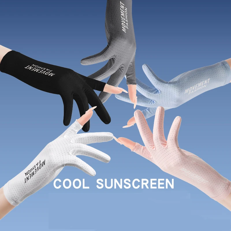 

Summer Cooling Ice Silk Fingerless Gloves Breathable Mesh Two Half Fingers Gloves Women Riding Driving UV Protection Gloves