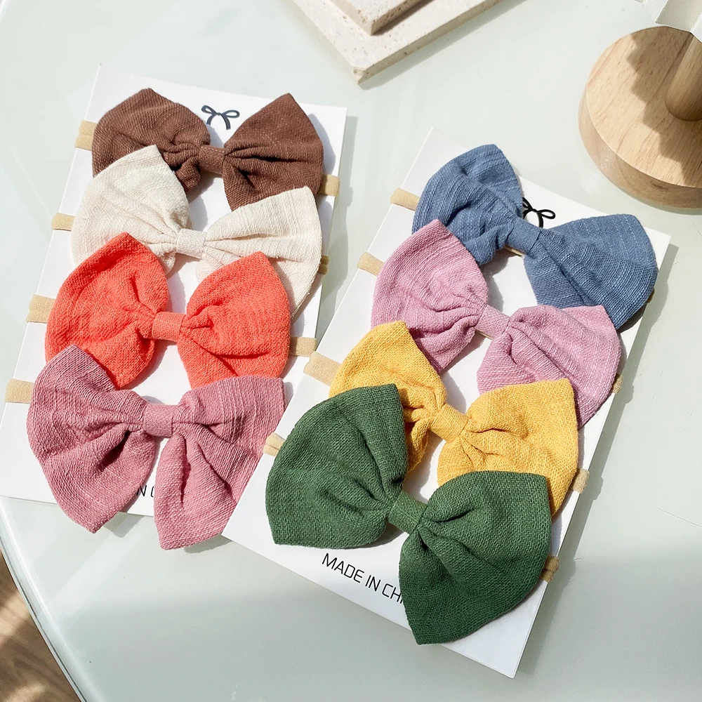 

4Pcs/set Cotton Bows Baby Girls Headband Newborn Nylon Elastic Hair Bands Toddler Hairbands Headwear Kids Hair Accessories Gift