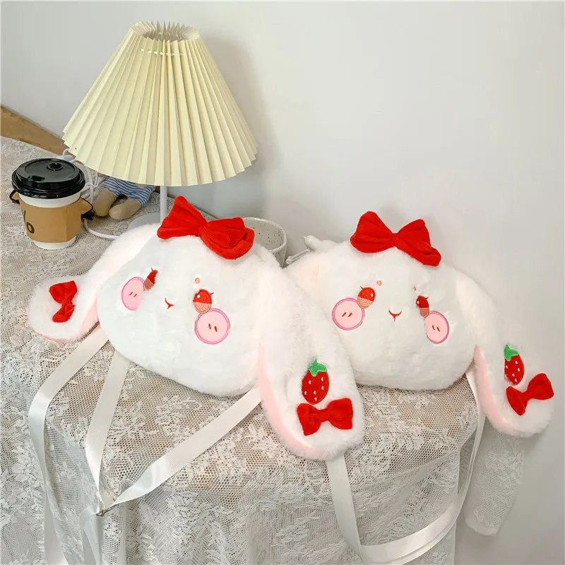 

Cute Strawberry Embroidered Rabbit Toys Girls Shoulder Messenger Bag Cartoon Plush Doll Backpacks For Kids Birthday Gift 01480