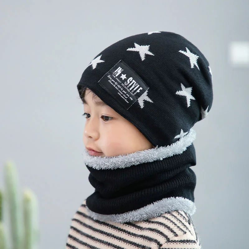 Cute Children's Winter Wool Hat Bib Suit, Korean Version, Thickened Warm Knitting Cap, Baby's Cap