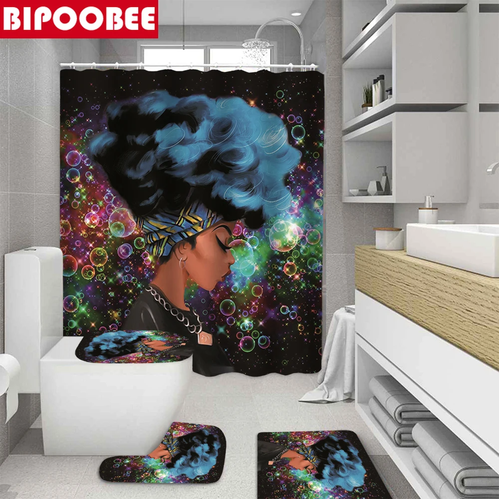 Занавеска для душа африканская девочка набор нескользящих ковриков коврик