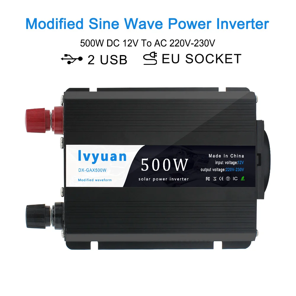 

Micro Car Inverter 12v 220V 500W EU Convert Car Transformer Car Solar Power Adapter Appliances Webasto 12 volts Inversor Usb