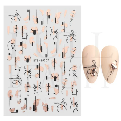 Graffiti tiras de unhas adesivo rosa ouro abstrato line 3d slider para manicure tatuagem de tatuagem durações de arte lastzsj007