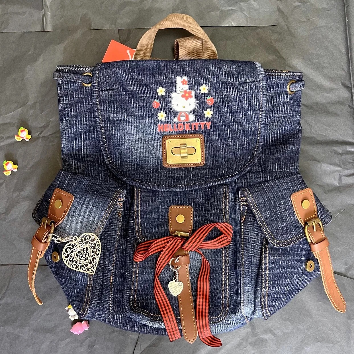 Sanrio bags for girl Hello Kitty Retro Denim Backpack School Bag Cute Retro Y2k Laptop Bag School Backpack for College Students