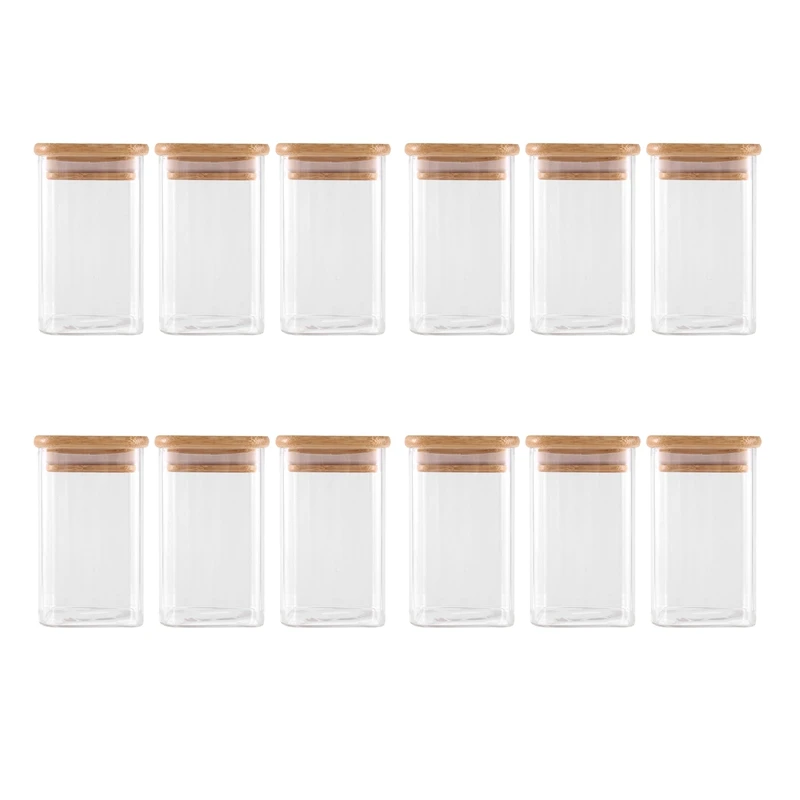 

12Piece Glass Spice Jars With Bamboo Lid 8Oz Airtight Square Spice Containers Empty Seasoning Jars For Spice Salt Sugar