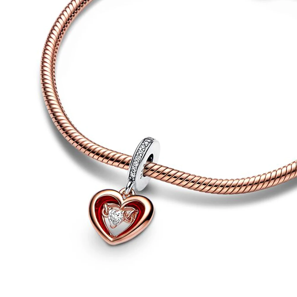 Pandora – pendentif en forme de cœur pour femme, breloque en argent avec perles, pour bricolage, Bracelet ou collier, cadeau d'anniversaire