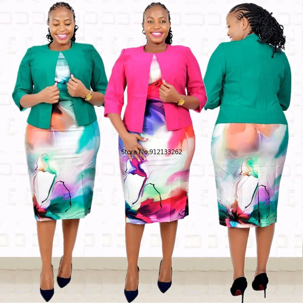 

2XL-6XL African Dresses for Women 2023 Spring Autumn African Women Polyester Printing Dress Suit Africa Clothes Christmas Robes