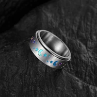 fashion stainless steel spinner rings for women men rainbow sun moon star rotatable fidget band ring hiphop rock biker jewelry
