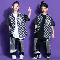 kid hip hop clothing checkered baseball cardigan shirt top streetwear patch baggy pants for girl boy jazz dance costume clothes