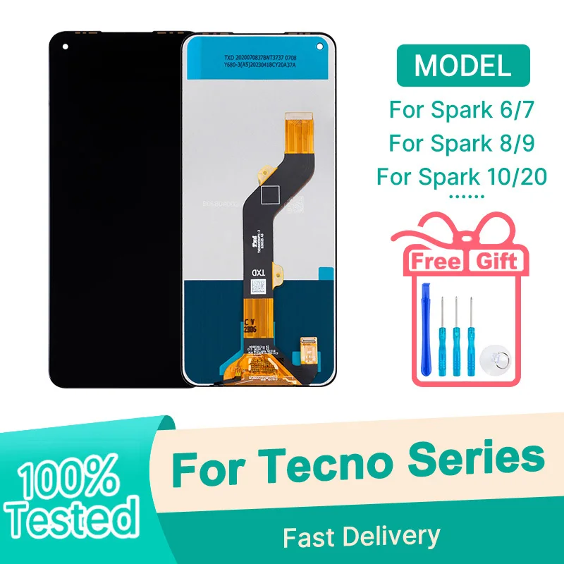 Фото Для Tecno Spark 6 7 8 9 ЖК-дисплей с сенсорным экраном в сборе для Spark 10 с рамкой, замена ЖК-дисплея для Spark 20 30 LCD №1