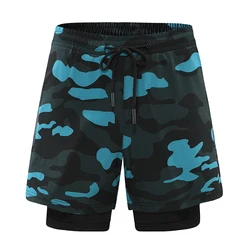 Running Shorts Men Gym Double-deck 2 IN 1 Short Pants Sport Fitness Basketball Jogging Workout Bodybuilding Camouflage