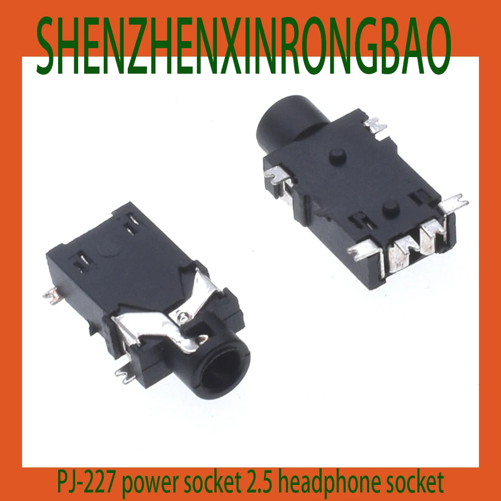 

10Pcs PJ-227 power socket copper pin audio interface 6-pin horizontal patch, 2 fixed pins, inner diameter 2.5MM, female socket
