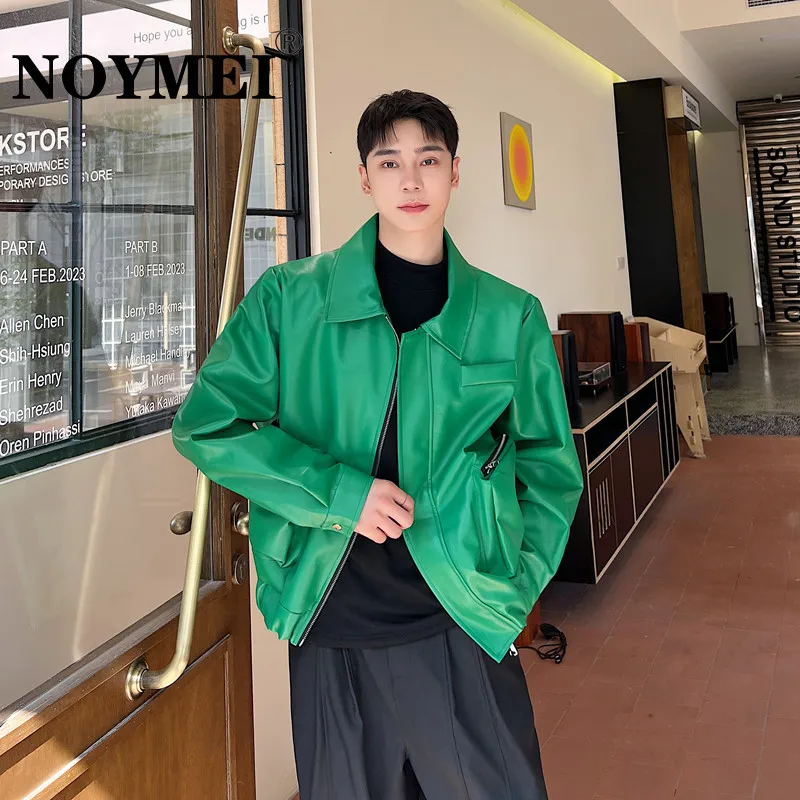 Пальто NOYMEI мужское из экокожи зеленая модная индивидуализированная короткая