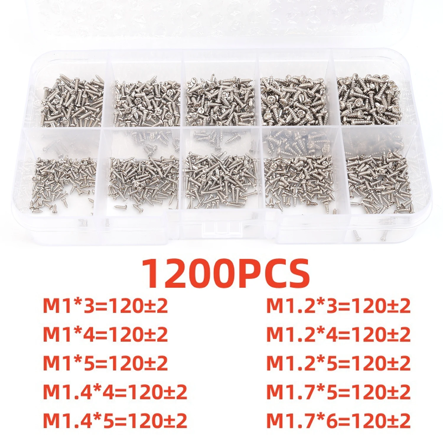 Ассортимент саморезов M1 M1.2 M1.4 M1.7 Металлические винты с крестообразной головкой из углеродистой стали Комплект крепежных деталей для ремонта оборудования своими руками
