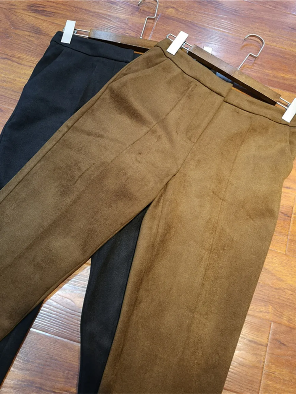 Autumn Winter Female Commuter Comfortable Simple Pants Wool Cotton Blend Ladies Solid Color Ol Office Trousers with Pocket