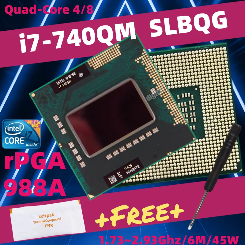 Core i7 740QM 720QM 820QM 840QM четырехъядерный процессор для ноутбука Socket G1 PGA988 HM55 HM57 QM57 PM55 -