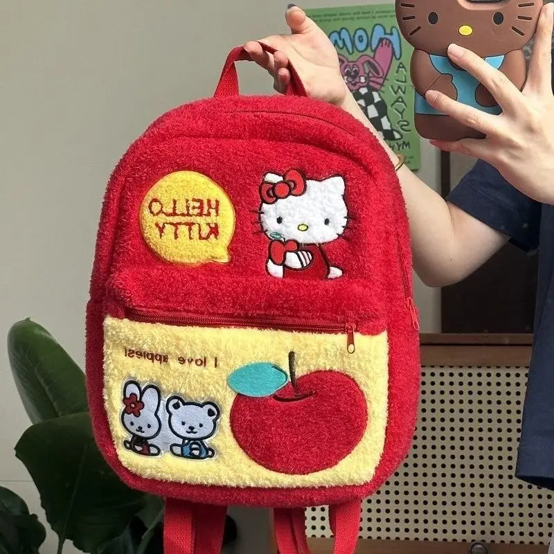 

Новинка Kawaii Sanrio Hellokitty Двойной плечевой школьный ранец аниме милая плюшевая вместительная Портативная сумка для хранения для девочек Подарки на день рождения