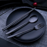 portable stainless steel 304 korean style set chopsticks fork spoon three piece set creative outdoor kitchen travel cutlery box