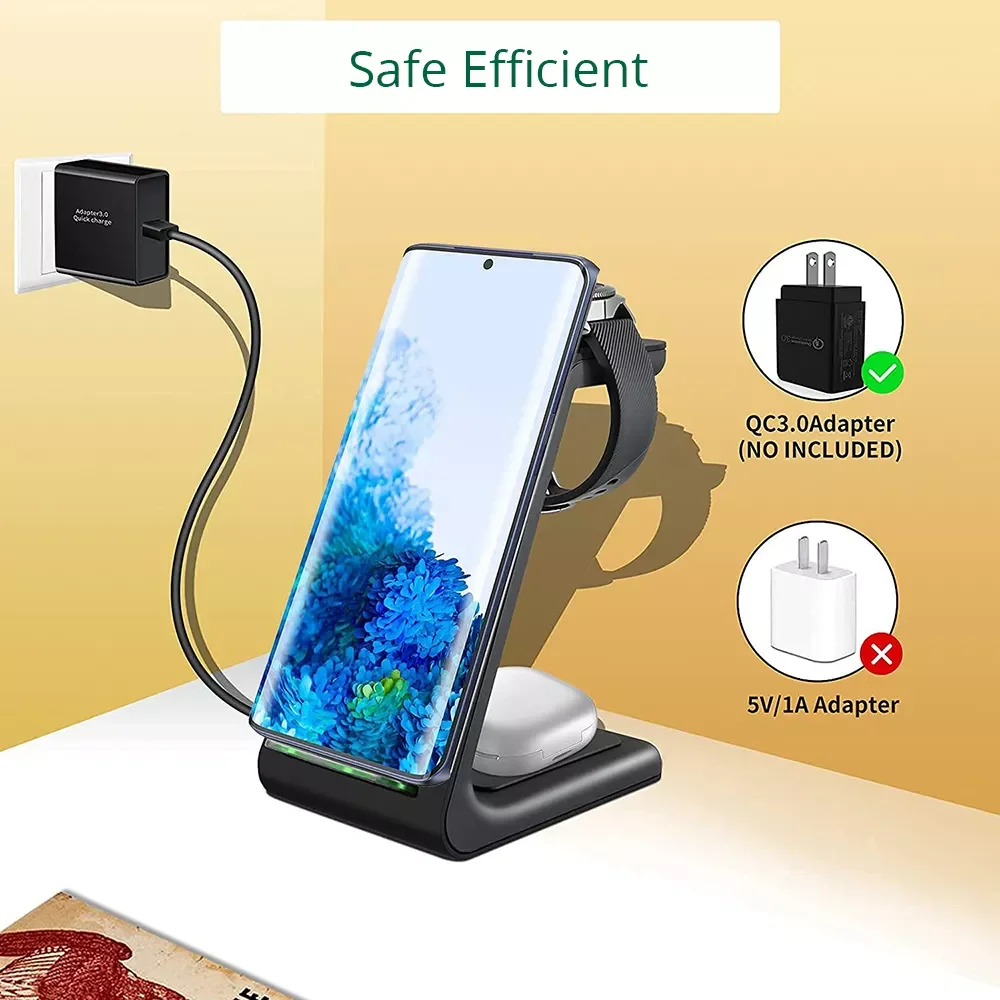 

2023 Bonola 3 in 1 Wireless Charging Station For Samsung Galaxy Watch/Buds/S22/S21 Fast Qi Wireless Charger For Samsung Note10/N