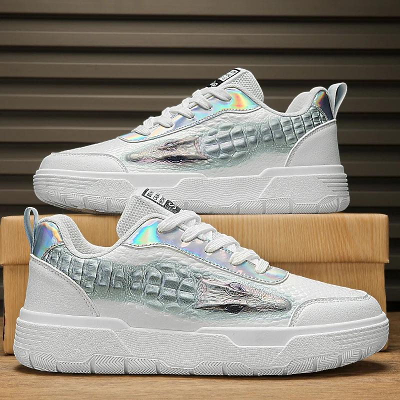 

Качественные роскошные кроссовки для скейтборда, мужская кожаная обувь с крокодиловым узором, мужские дизайнерские кроссовки с блестками, мужские кроссовки на платформе для скейтборда