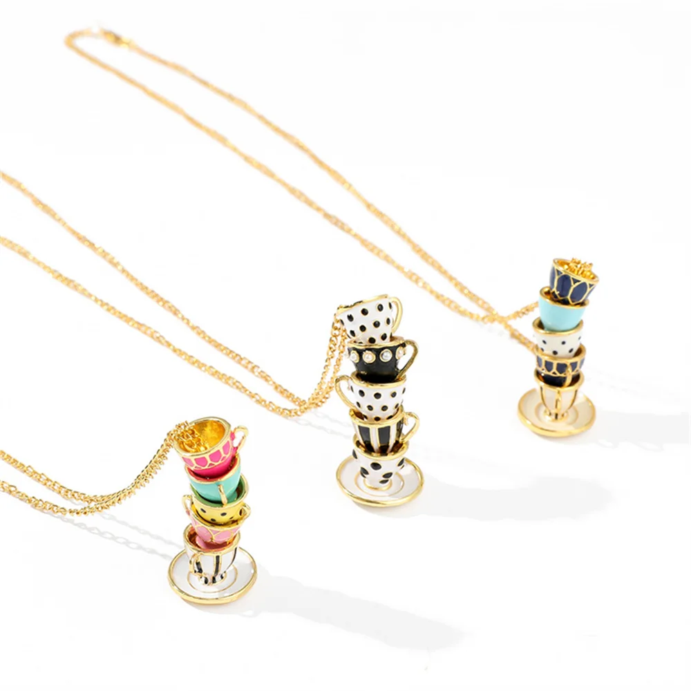 Очаровательное ожерелье с кулоном в виде чашки чая для женщин позолоченное