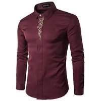 2022 new mens long sleeve shirts diagonal button embroidery mens shirts slim fit formal solid color tops business casual shirt