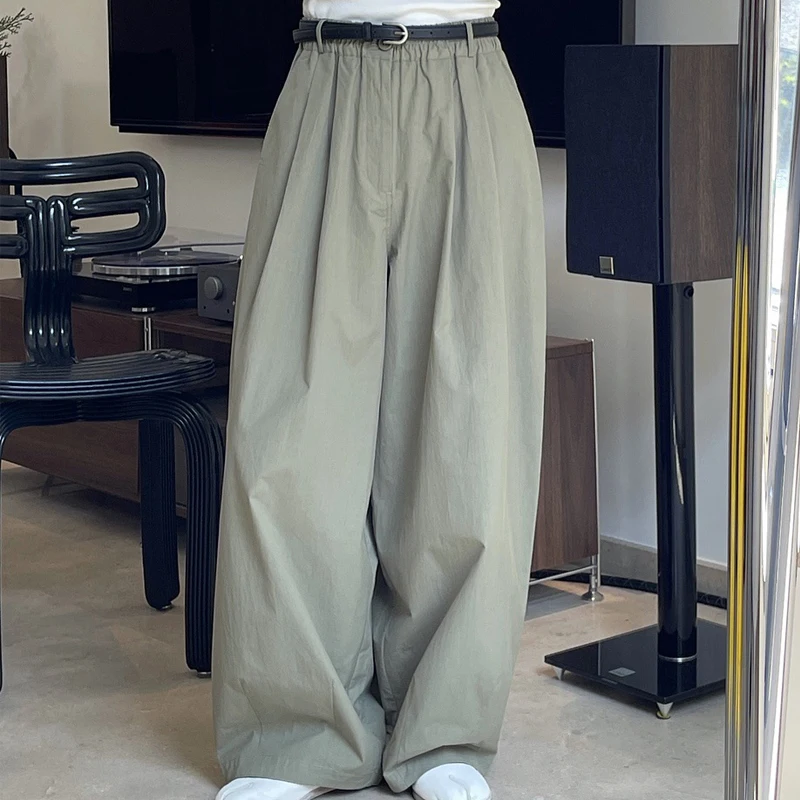 Summer women's casual solid color high waist loose wide leg pants