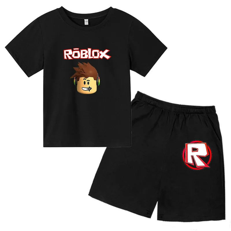 

Children's T-Shirt Shorts 2pcs Sets Pure Cotton Round Neck Cartoon Robloxing Boys Girl Fashion Kids Suit 4T-14T Summer Clothing