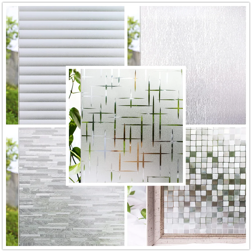 Window Privacy Film Decor Opaque Non-Adhesive Frosted Window Sticker Stained Cling Glass Film Removable for Bathroom Shower Door