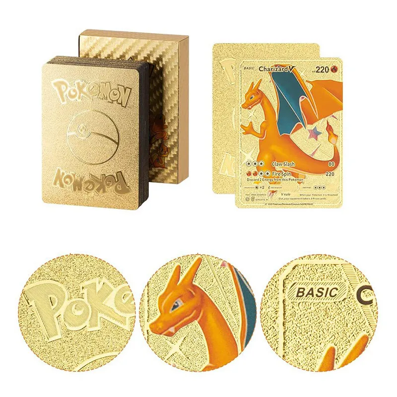 

55Pcs Anime Pokemon Gold Foil Card Spanish Paper Card Vmax V Energy Card Charizard Pikachu Battle Coach Children's Toy Game Card