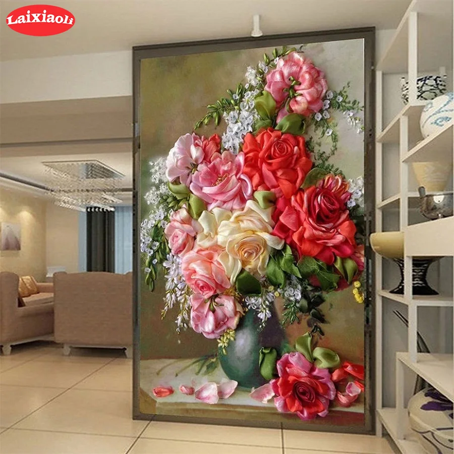 

Diamond Painting Colorful rose flower Full Drill Square DIY Diamond Embroidery Cross Stitch Mosaic round Rhinestone Home Decor
