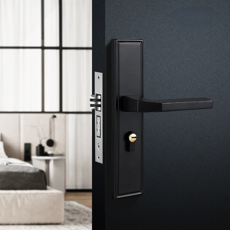 Замок для спальной комнаты домашний деревянного типа черного цвета простой в использовании внутренний полный беззвучный замок.