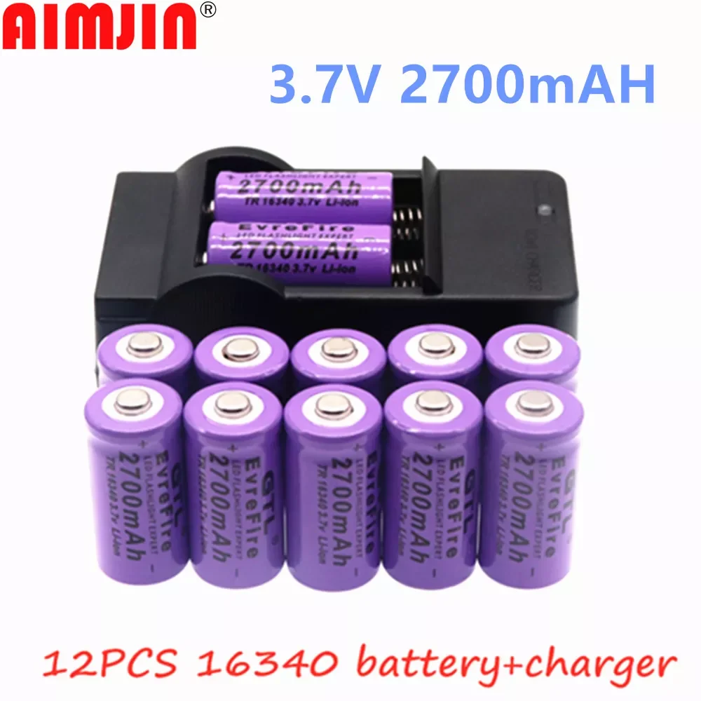

NEW2023 2700mAh Rechargeable 3.7V Li-ion 16340 Batteries CR123A Battery for LED Flashlight Travel Wall Charger16340 CR123A Batte