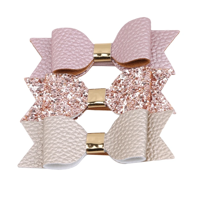 

Baby Girl Hair Clip Combination Sets Bright Cute Bow Headwear Gelette Bow Hairpin Litchi Leather Child Head Decoration