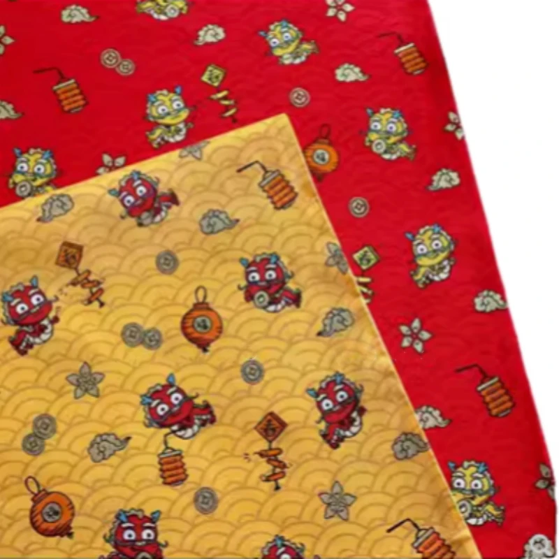 

Thin Cotton Fabric With Gilt New Year Dragon Print Handmade DIY Bag Garment Red Envelope Sewing Telas Tissu 100% Cotton CR-1885