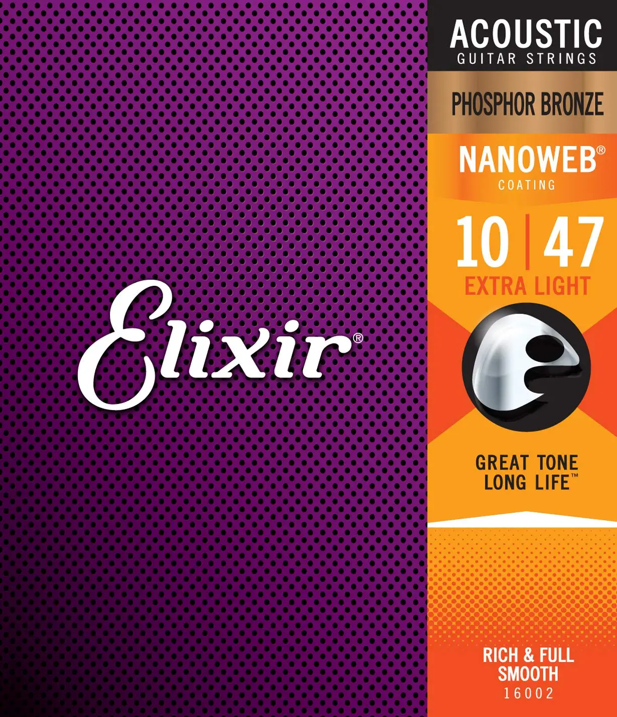 

Elixir Strings Phosphor Bronze Acoustic Guitar Strings with NANOWEB Coating, Extra Light (.010-.047) - 16002 / 16027 / 16052