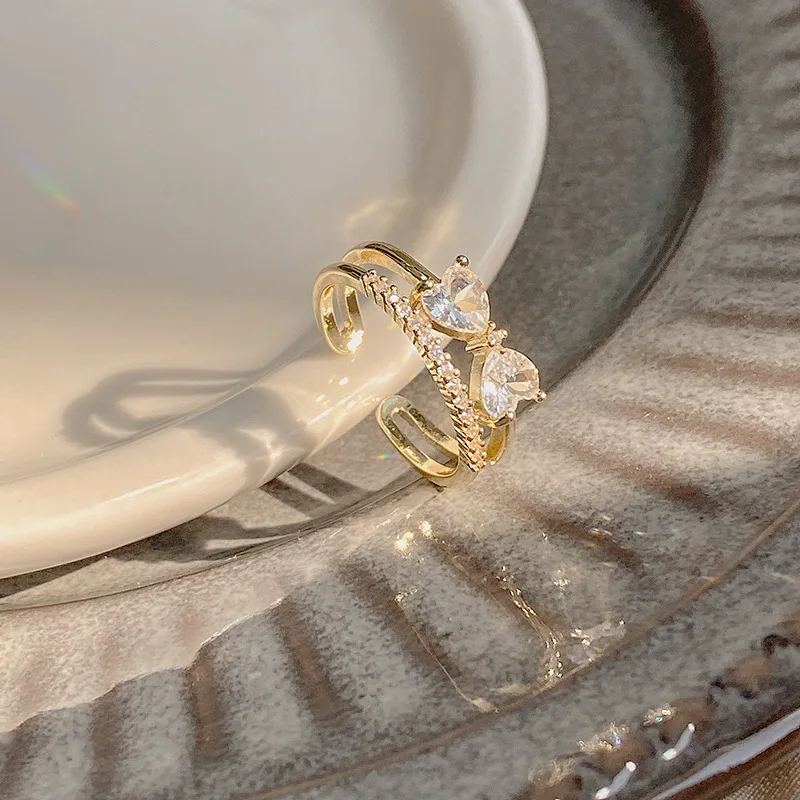 

Двухслойные обручальные кольца с белым Цирконом для женщин, очаровательные роскошные кольца с бантом из кристалла, обручальное модное ювелирное изделие, брелок в подарок