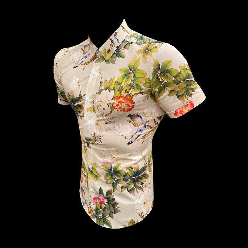 Men's shirt Summer Man Stylish Button Blouse Masculina Fashion Striped Hawaiian Men Shirts Short Sleeve turn-down Collar Shirt