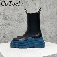 color thick sole short boots women british style shoes women genuine leather chelsea boots flat platform motorcycle boots woman