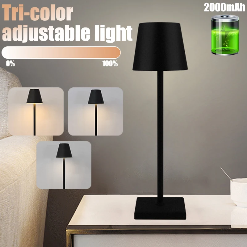 Cordless LED Desk Lamp Rechargeable Metal Table Light Touch Control Reading Lamp Waterproof Bedside Lamp Bar Restaurant Decor